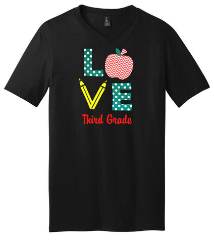Love Third Grade Pencil V-Neck Shirt